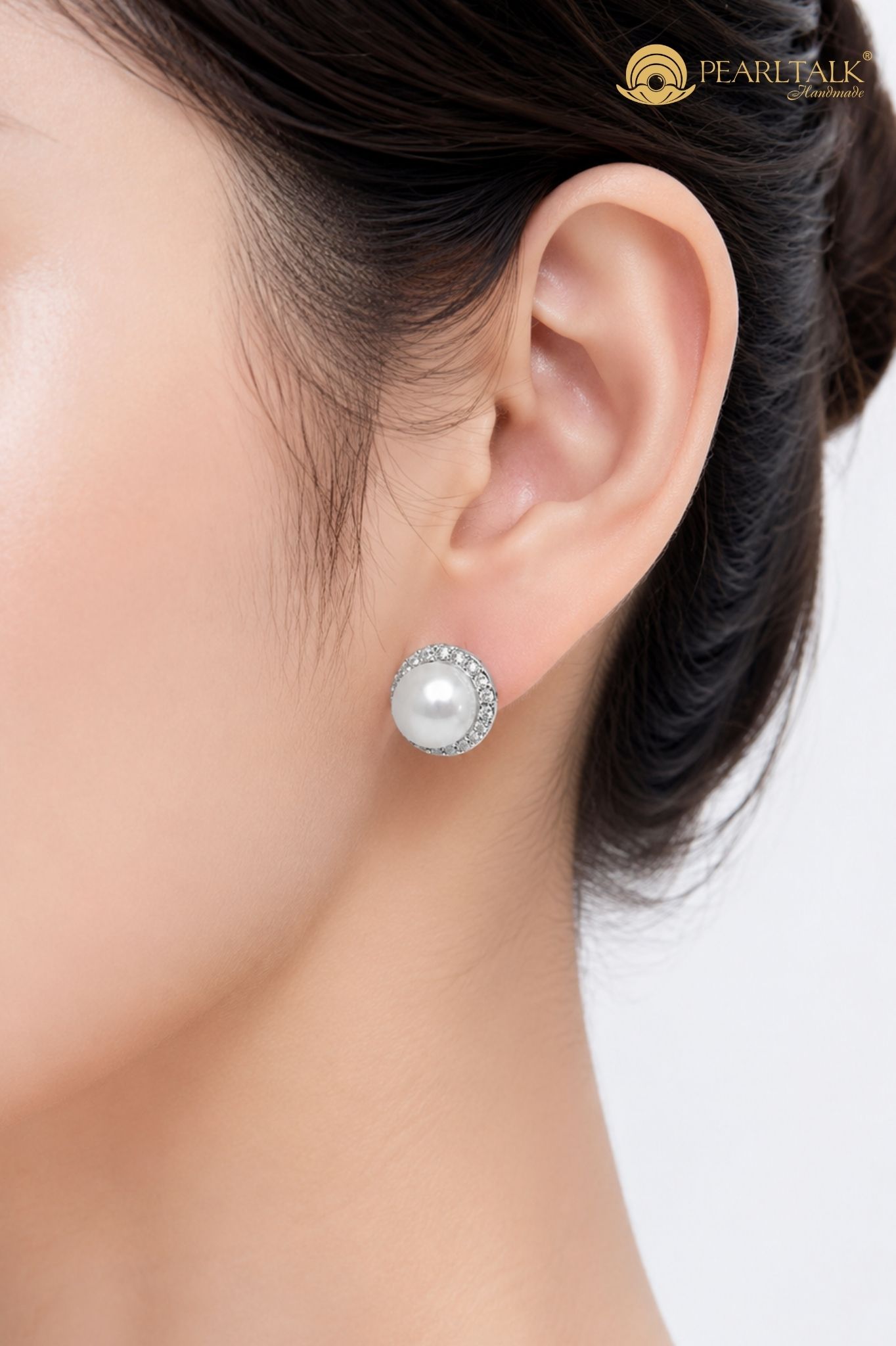 BÔNG TAI NGỌC TRAI TRẮNG BÁN NGUYỆT 8MM